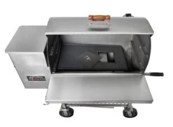 Stainless Steel Maverick 850 Wood Pellet Grill -Barbeque Tool Shop 850 Stainless Big Wheels DrainOpen scaled 1